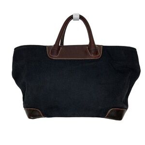 Levenger Black Canvas W/Brown Leather Details Carryall Bag
